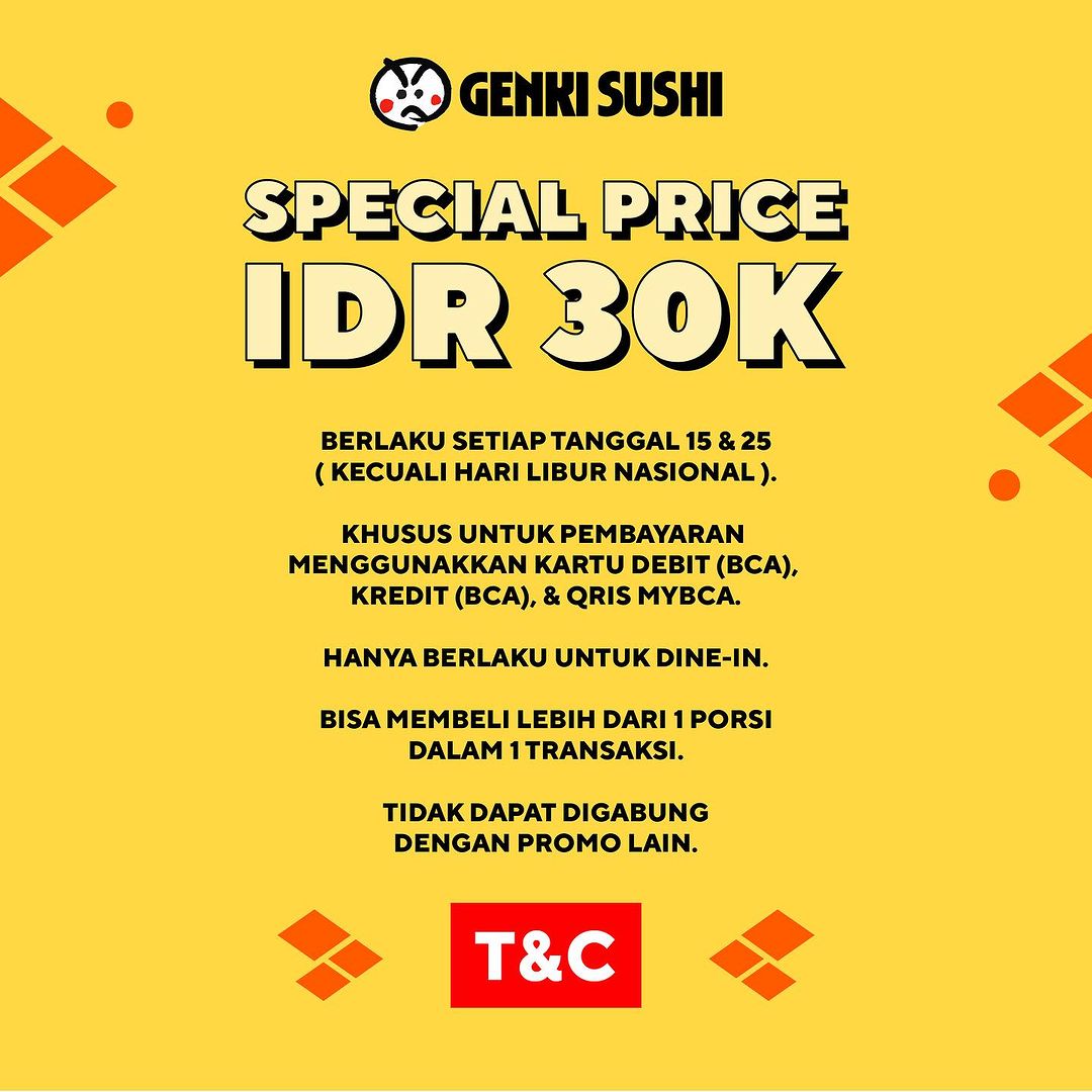 PROMO GENKI SUSHI BCA SPECIAL PRICE IDR30K /MENU 2